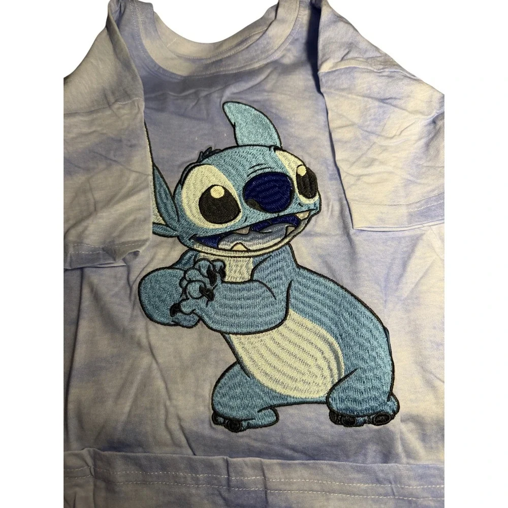Disney Stitch T Shirt Kids New 10/12 Blue Tie Dye Embroidered Graphic Tee